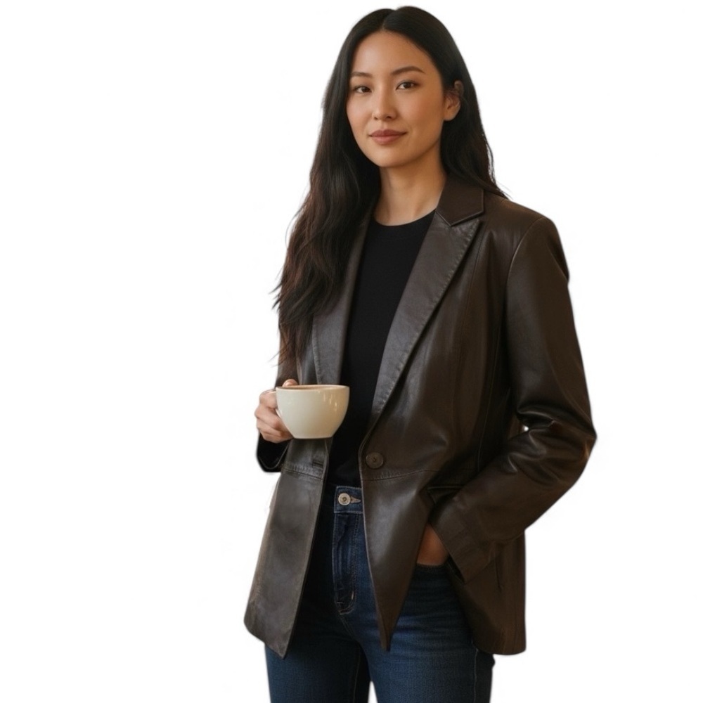 JLC NEW YORK Leather Jacket/Blazer Chocolate Brown